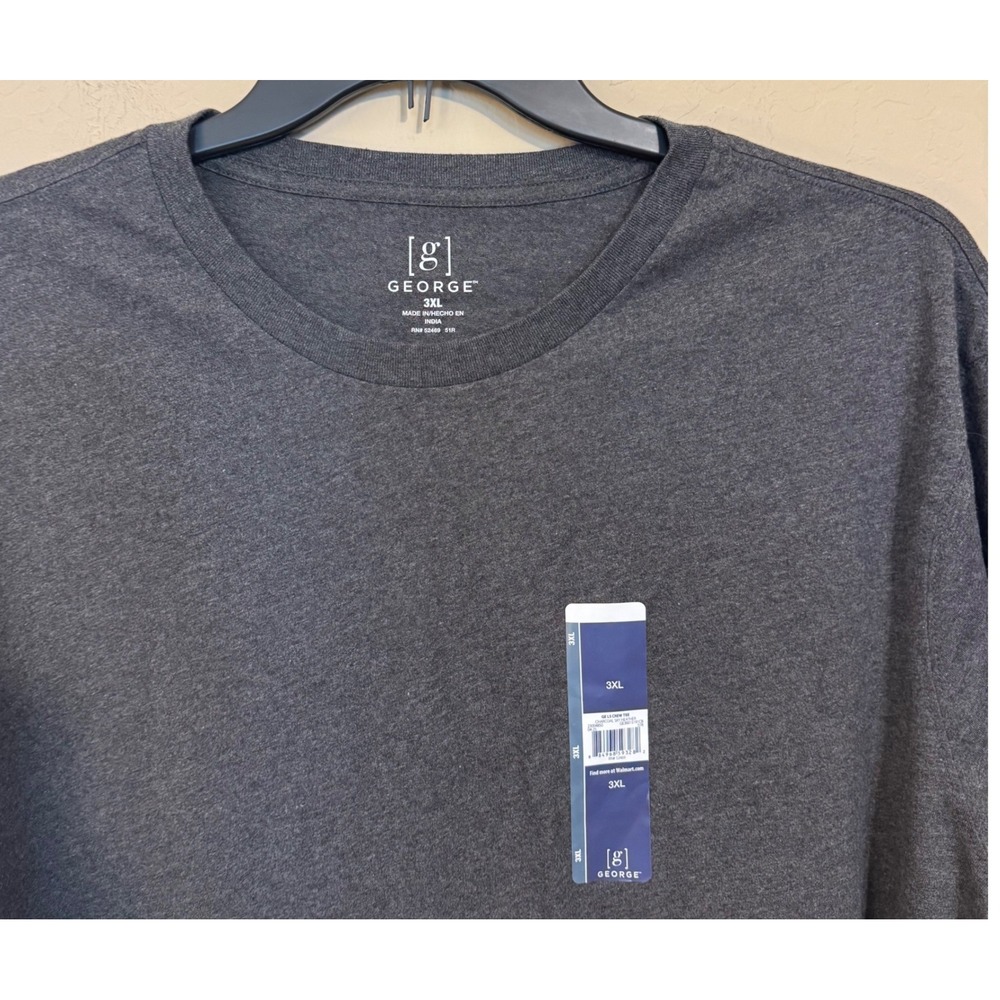 George Shirt Men 3XL Long Sleeve Heather Gray Cotton Basic Crewneck NEW - Picture 2 of 6